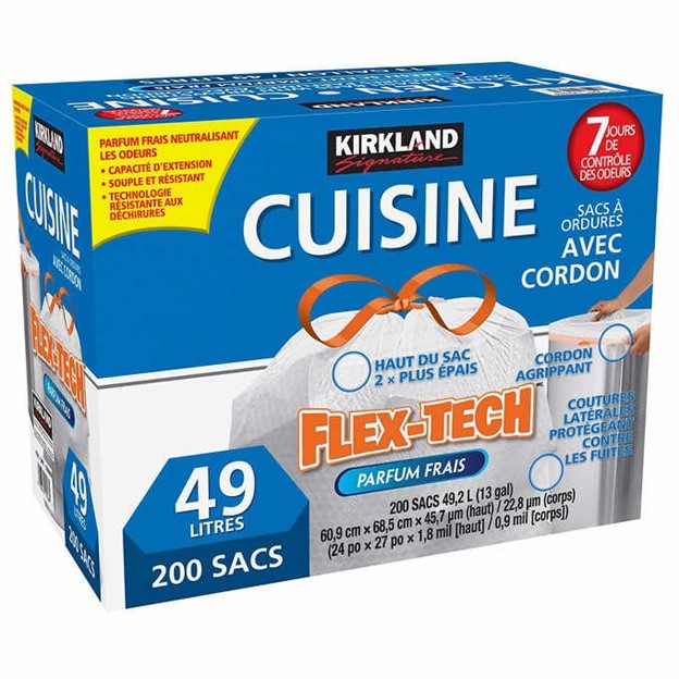 Sac parfumée à ordures de cuisine avec cordons, Kirkland - Paquet de 200 P