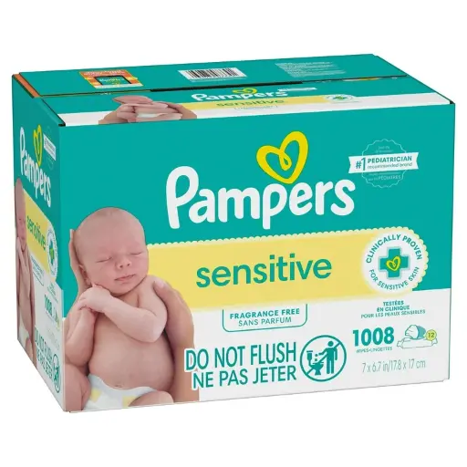 Pampers Sensitive Baby Wipes Unscented, 12 Pack, 1008 Total 