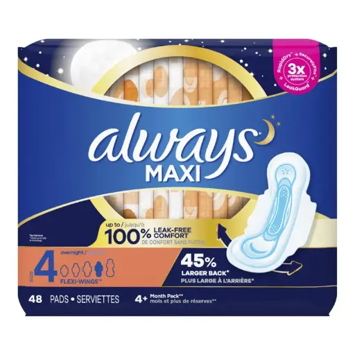 Always Maxi Overnight , Size 4, 48 SERVIETTES