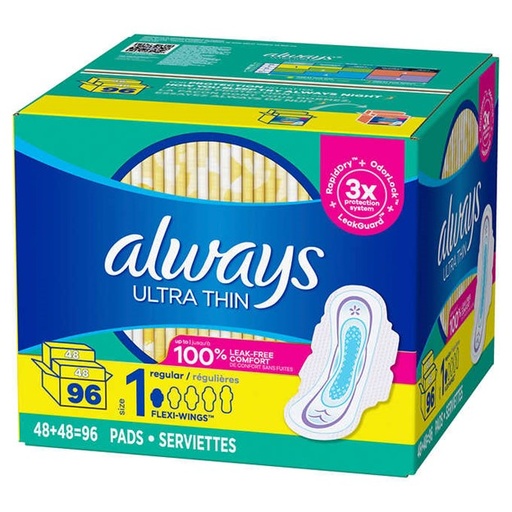 Always Ultra Thin- Serviettes régulières avec ailes, T1, 96 serviettes