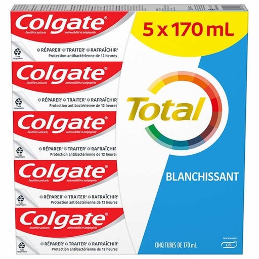 Dentifrices Colgate Total - blanchissants, 5 x 170 mL