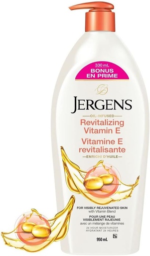 Jergens Hydratant revitalisant infusé à la vitamine E , lotion pour le corps, peaux sèches (950 ml)